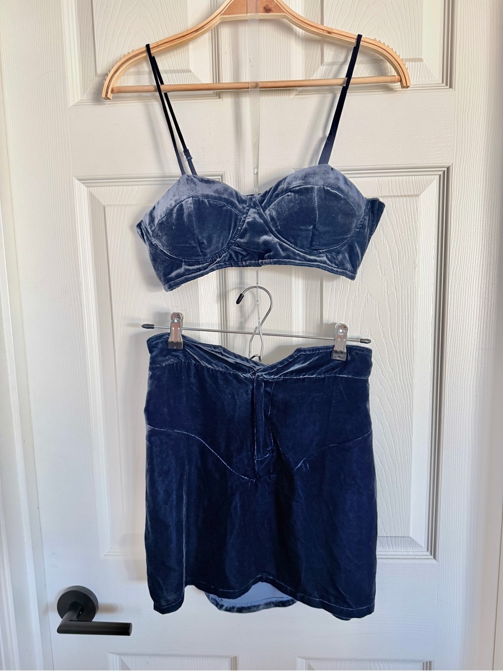 💙 Jen’s Pirate Booty Fairfax Set Blue Velvet Padded Bra Top Mini Skirt Only